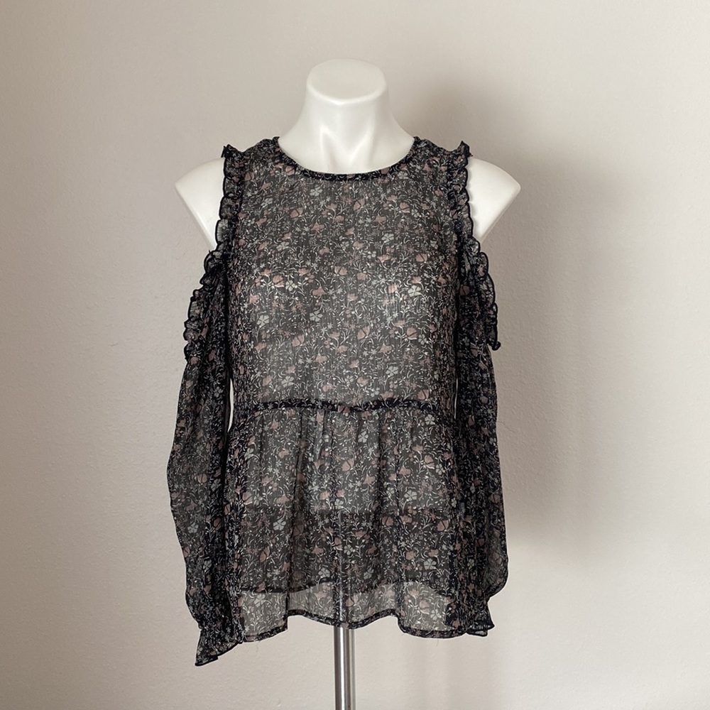 American Eagle Floral Open Shoulders Sheer Top Size  Medium